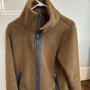 Patagonia divided sky jacket, brown with navy blue piping size medium